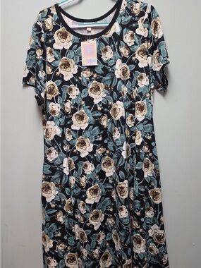 LuLaRoe Floral Maxi Dress in Black, Cream & Green